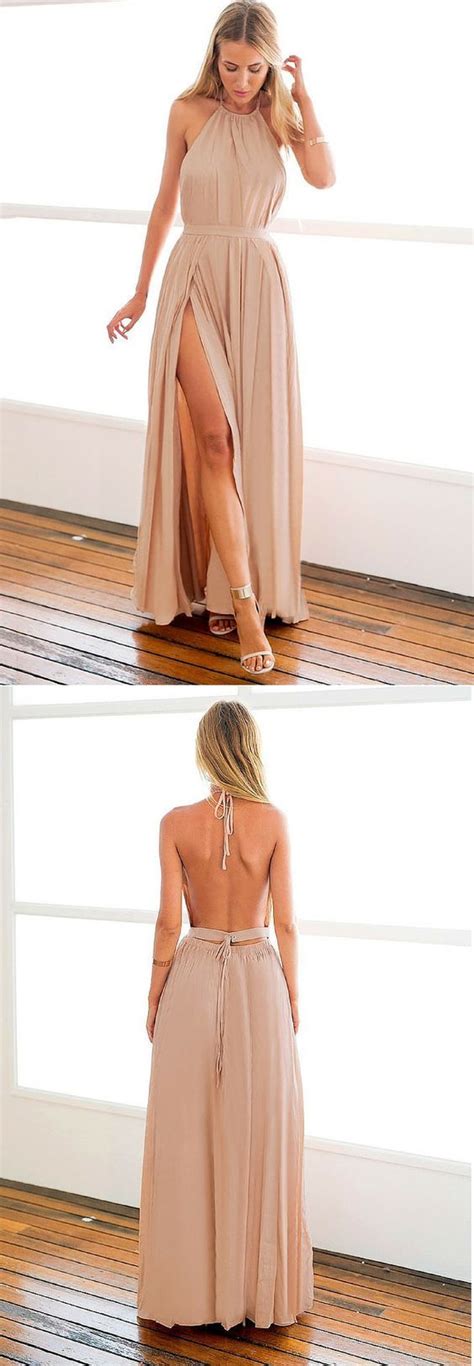 Simply Halter Long Backless Maxi Dress Prom Dress With Slit On Luulla