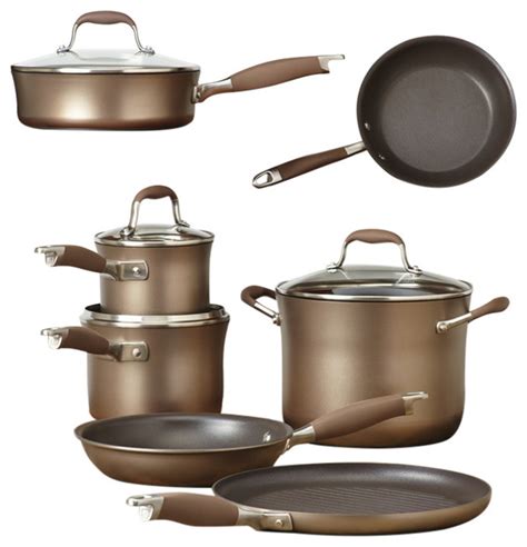 advanced bronze hard anodized nonstick 11 piece cookware set contemporary cookware sets by