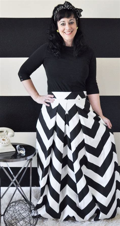 Black And White Mega Chevron Striped Katie Ball Skirt Full Pleated And