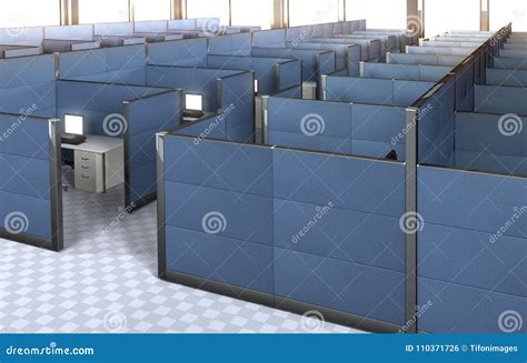 Interior Of An Empty Office With Cubicles Stock Illustration