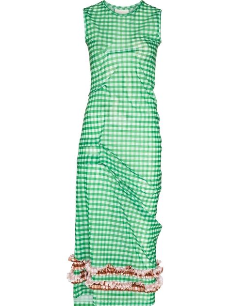 molly goddard sadia ruffled gingham midi dress in green modesens