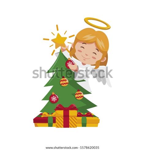 Cute Christmas Angel Vector Illustration Cartoon Stock Vector Royalty