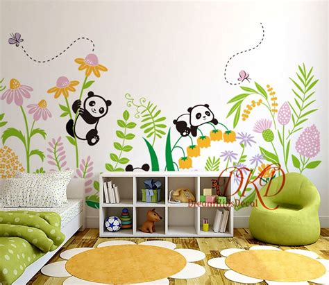 Nursery Wall Decal Pandas Tree Wall Decal Butterfly Wall Etsy Uk