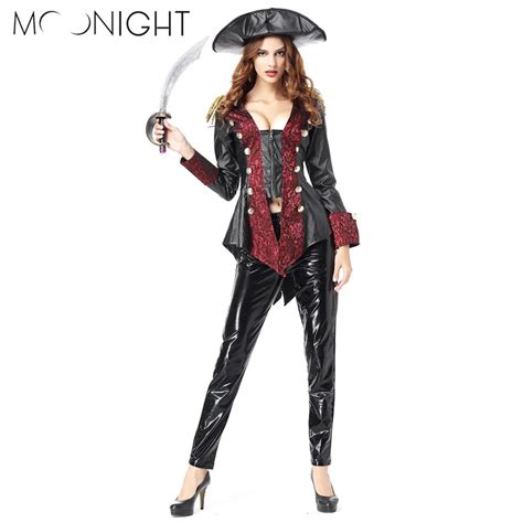 Buy Moonight New Halloween Women Adults Pirate Costumes Long Sleeve Black Faux