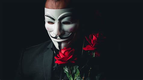 Download Wallpaper 3840x2160 Man Mask Anonymous Roses Flowers