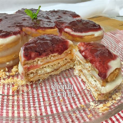 Pagesbusinesseseducationspecialist schoolcooking schoolrecetario de cocinavideos🔸tarta de queso y mermelada de fresa🔸 aquí la receta. Receta de tarta de queso y galletas sin horno - Divina Cocina