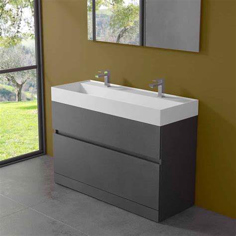 Mobile Bagno Doppio Lavabo Integrato Design Moderno A Terra