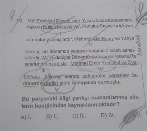 20 18. Milli Edebiyat Dönemi'nde Yakup Kadri Kar... - Lise Türkçe
