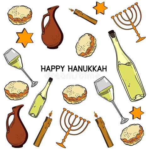 Hanukkah Traditional Jewish Holiday Symbols Stock Vector Illustration
