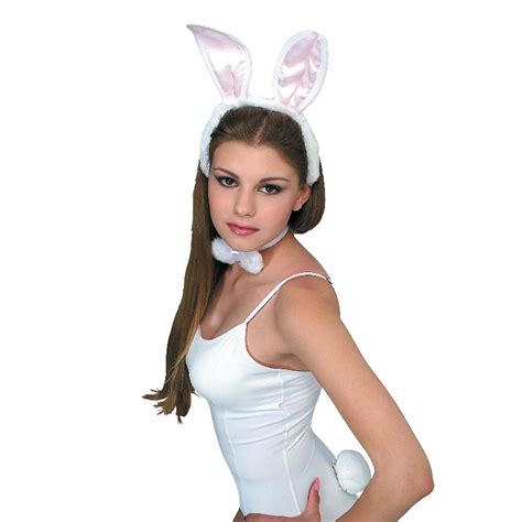 Bunny Costume Kit Set Adult White Pink Rabbit Ears Headband Bow Tie