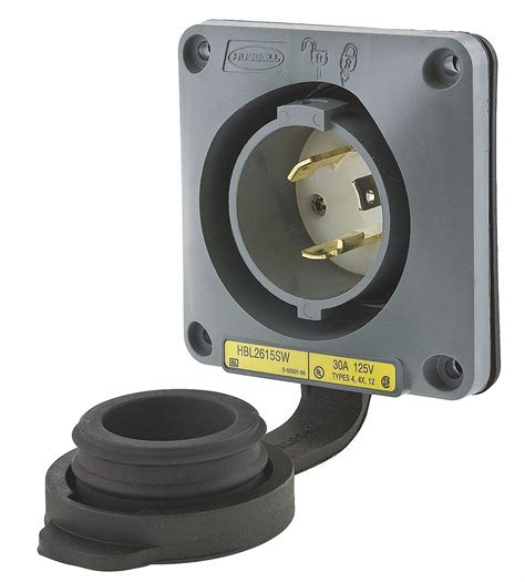Hubbell Wiring Device Kellems Gray Watertight Flanged Locking Inlet 30
