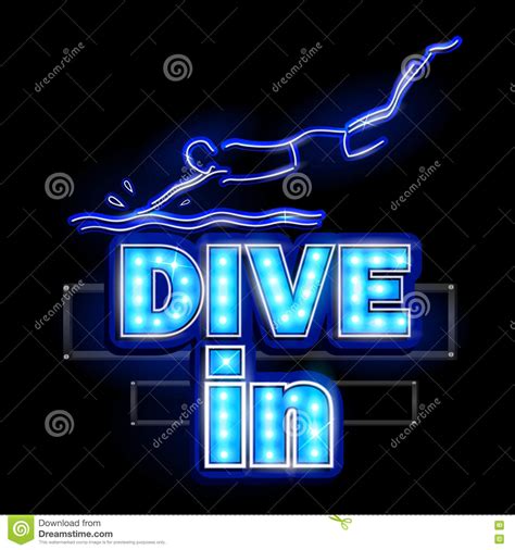 Neon Light Signboard For Dive In Stock Vector Illustration Of Glowing