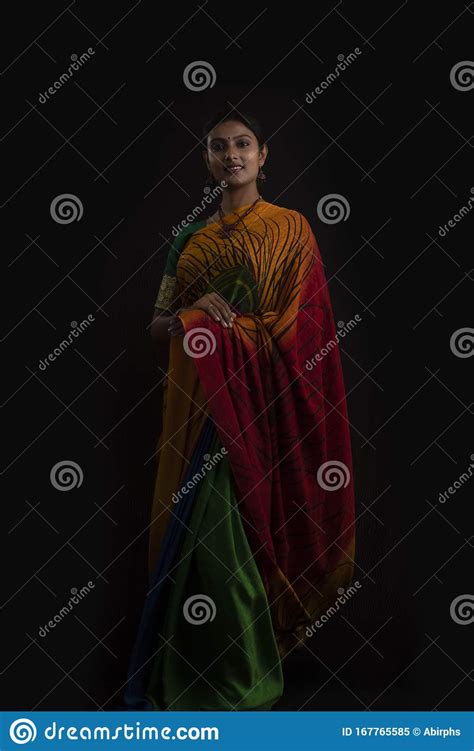 Portrait Of Young Indian Bengali Brunette Woman In Indian