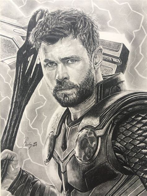 Original Pencil Portrait Of Thor Size A421 X 2970 Cm Etsy Avengers