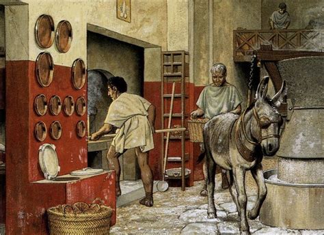 A Roman Bakery In Pompeii The Grain Is Crushed Into Flour Through The