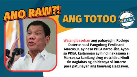 Vera Files Fact Check Pahayag Ni Rodrigo Duterte Na Nasa Pdea Narco List Si Pangulong Marcos