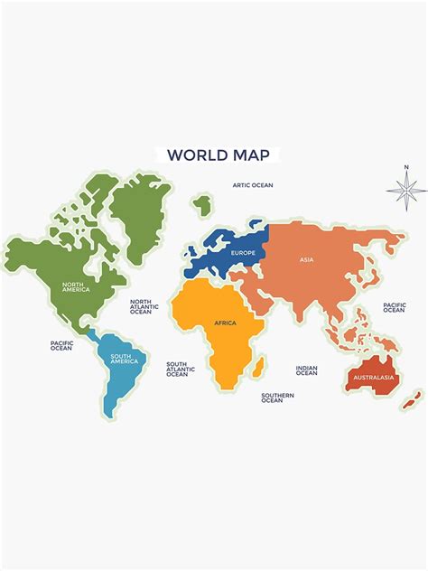 Pegatina Mapa Del Mundo Simplificado Dividido En Seis Continentes