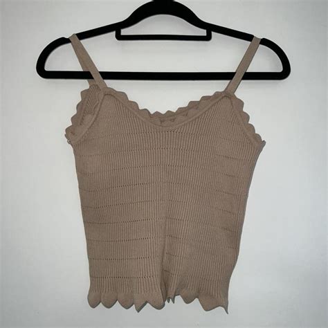 Nude Beige Knitted Top Stretchy Depop