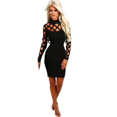 Women Sexy Long Sleeve Bandage Stretch Bodycon Cocktail Evening Party