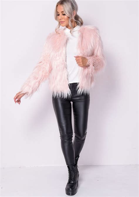 shaggy faux fur crop jacket coat pink lily lulu fashion