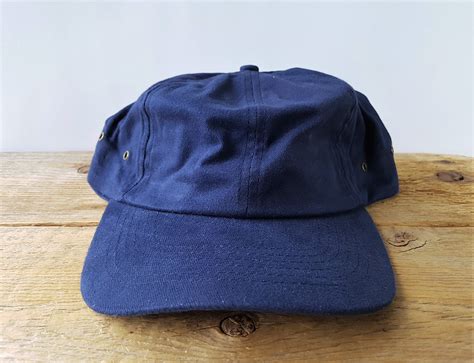 Vintage 90s Navy Blue Cotton Strapback Hat Blank Casual Baseball Dad Cap Unstructured Minimal