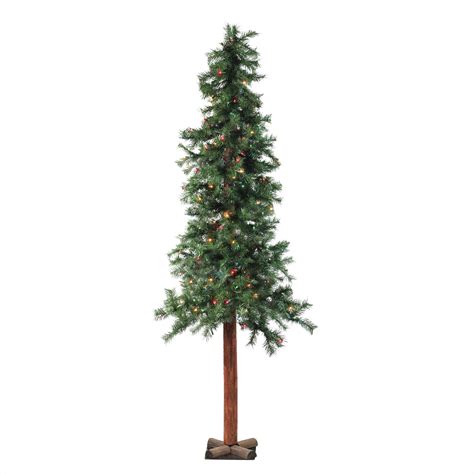 7 Pre Lit Slim Traditional Woodland Alpine Artificial Christmas Tree
