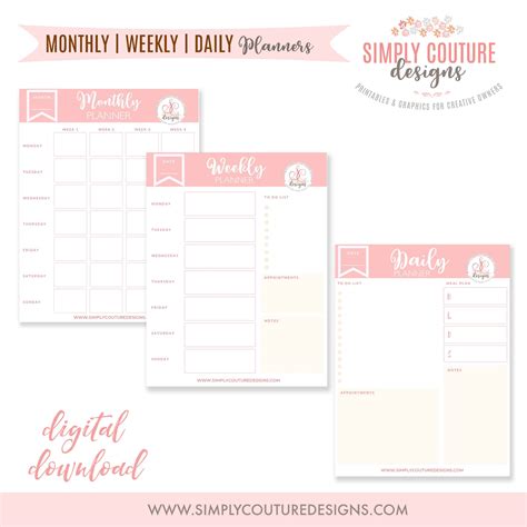 Monthly Weekly Daily Planner Printables Personal Use Digital Download