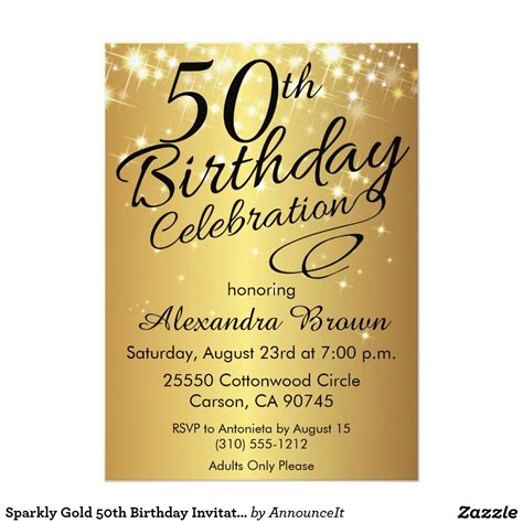 Celebrate your 50th birthday party with us. Sparkly Gold 50th Birthday Invitations | Zazzle.com in ...