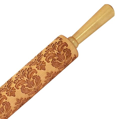 Damask Solid Maple Embossing Rolling Pin Laser Engraved Etsy