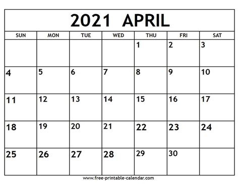 Free Printable Calendar April 2021 2021 Printable Calendars