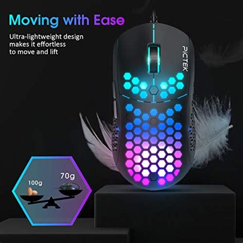 Pictek Rgb Gaming Mouse Wired Ultra Light Honeycomb Computer Mice