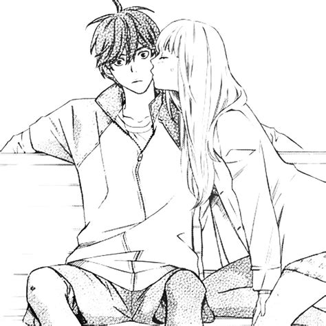 Anime Couples Kiss Coloring Pages