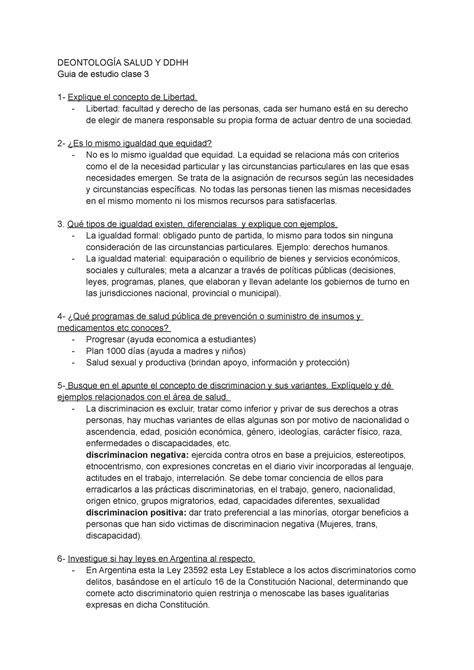 Guia De Estudio DeontologÍa Salud Y Ddhh Guia De Estudio Clase 3 1