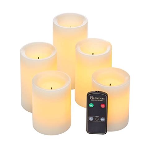 Set Of 5 Batteries Included Real Wax Flameless Led Candle Set W