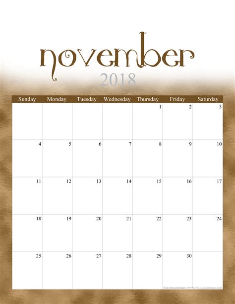 November 2018 Seasonal Designs Calendar Food Life Design