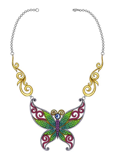 Jewelry Design Art Vintage Butterfly Necklace Hand Drawing And