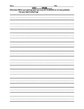 Spelling Handwriting Lines Worksheet by Michelle Hickl Harvey | TpT