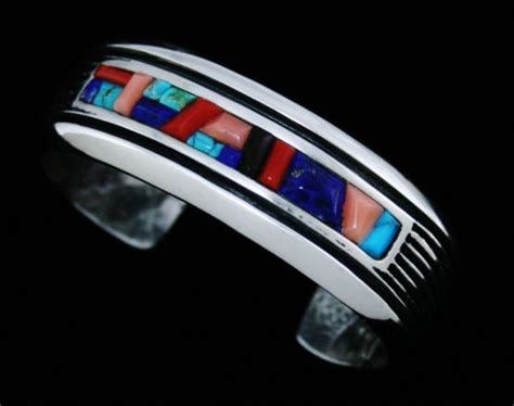 Philander Begay Multi Color Inlay Tufa Cast Sterling Silver Bracelet