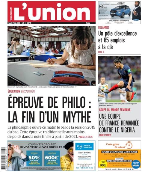 Journal Lunion France Les Unes Des Journaux De France Édition Du