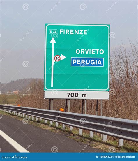 Big Highway Signs With Italian Text With Name Of City Stock Image