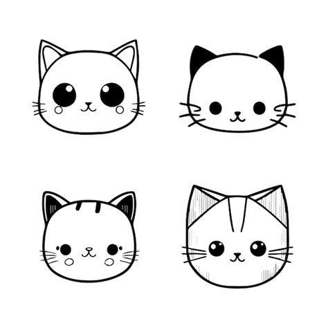 Premium Vector Cute Anime Cat Head Collection Set Features Hand Drawn