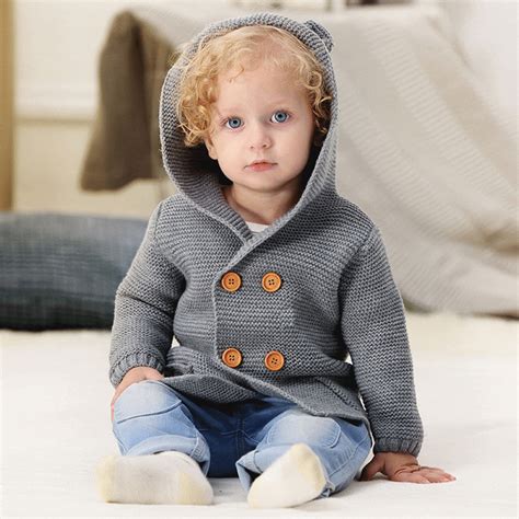 Muqgew Toddler Baby Boys Girl Clothing Solid Color Ears Hooded Knitted