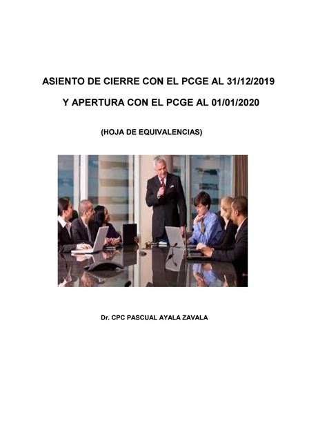 HOJA DE EQUIVALENCIAS CIERRE CONTABLE PCGE 2019 APERTURA PCGE 2020 By
