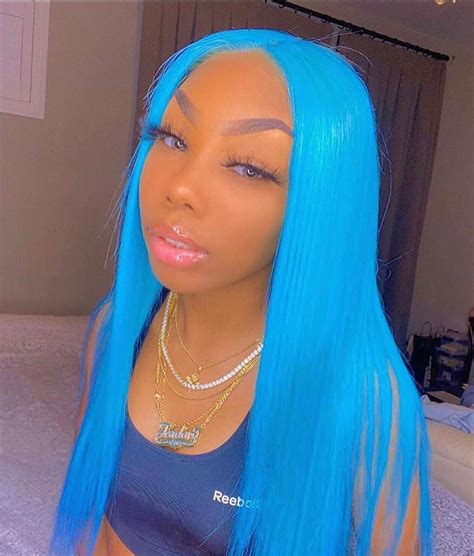 blue hair lace wigs straight human hair wigs for women girl hair colors two braids hairstyle
