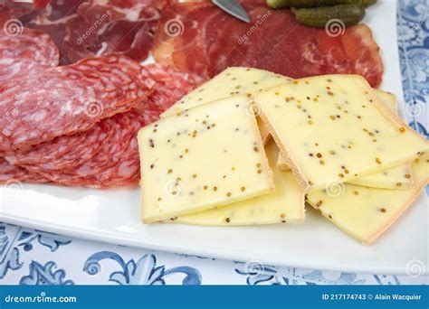 Raclette Cheese And Cold Cuts On A Table Stock Image Image Of France