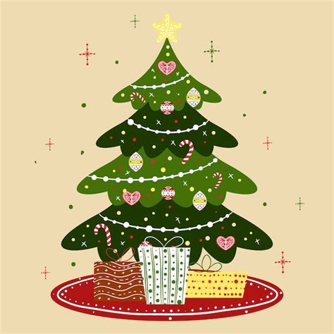 Free Vector Vintage Christmas Tree Illustration