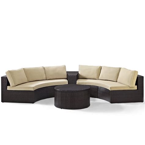 Crosley Catalina 4 Piece Wicker Curved Patio Sectional Set In Brown And