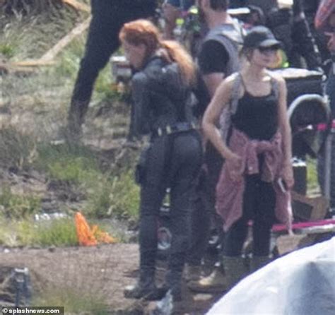 Scarlett Johansson Dons Her Signature Leather Catsuit To Film Black