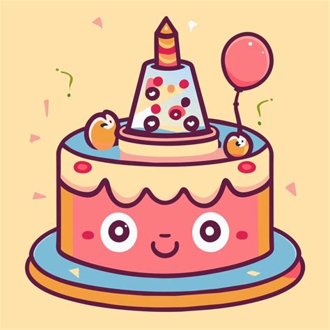 Premium Vector Birthday Cake Hand Drawn Cartoon Sticker Icon Concept