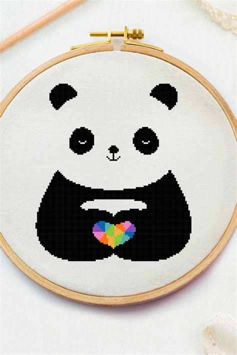 She does however do bead point. Panda with heart cross stitch pattern, Baby x stitch pdf ...